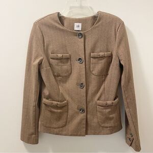 CAbi Tan Herringbone Collarless Blazer Jacket
